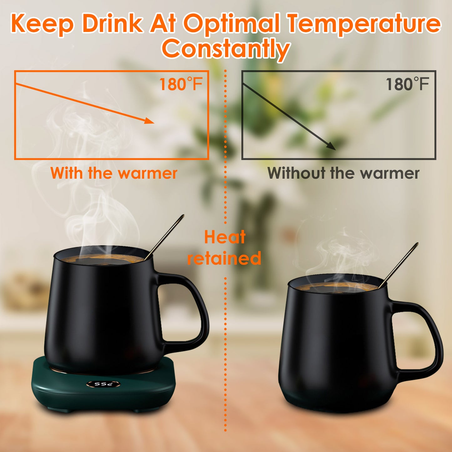 Midlife Steady™ Electric Mug Warmer – 3 Temperature Desk Coffee & Tea Warming Plate