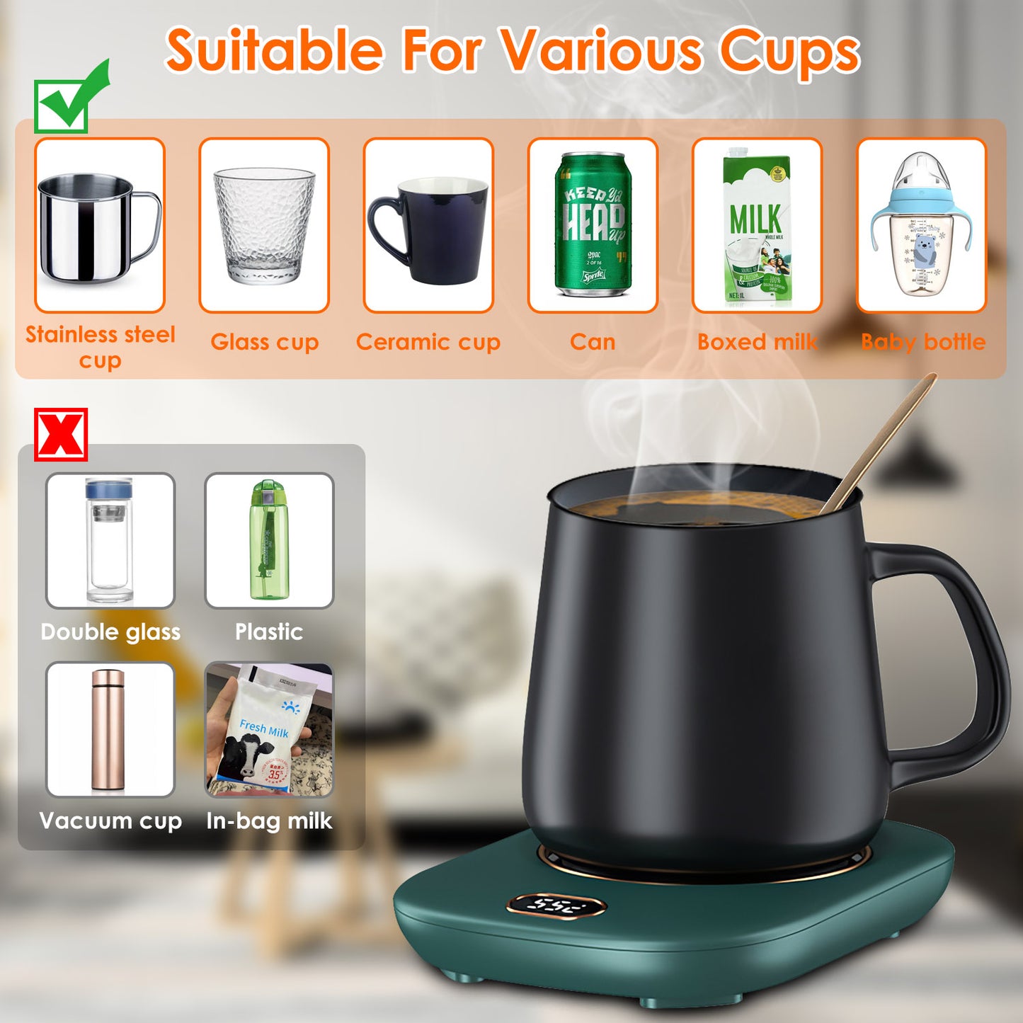 Midlife Steady™ Electric Mug Warmer – 3 Temperature Desk Coffee & Tea Warming Plate